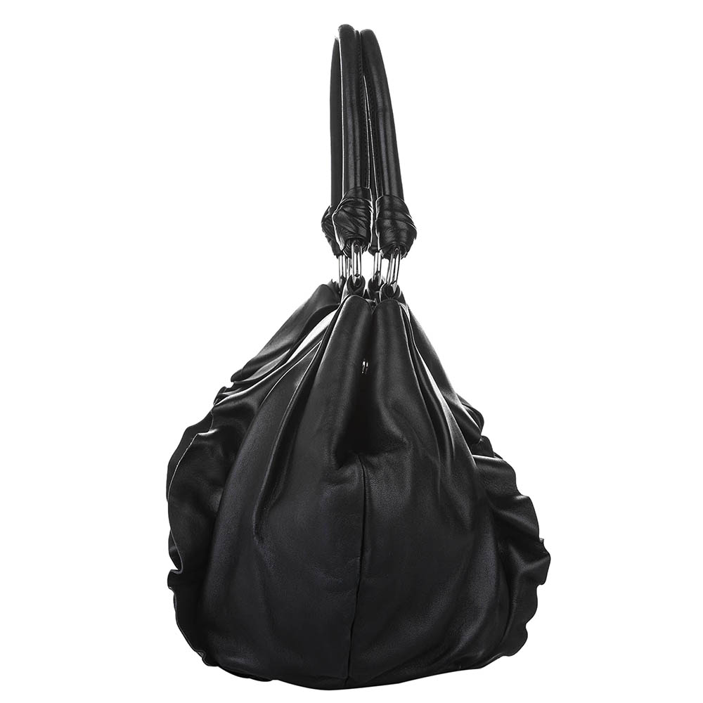 

Prada Black Leather Ruffled Leather Hobo Bag