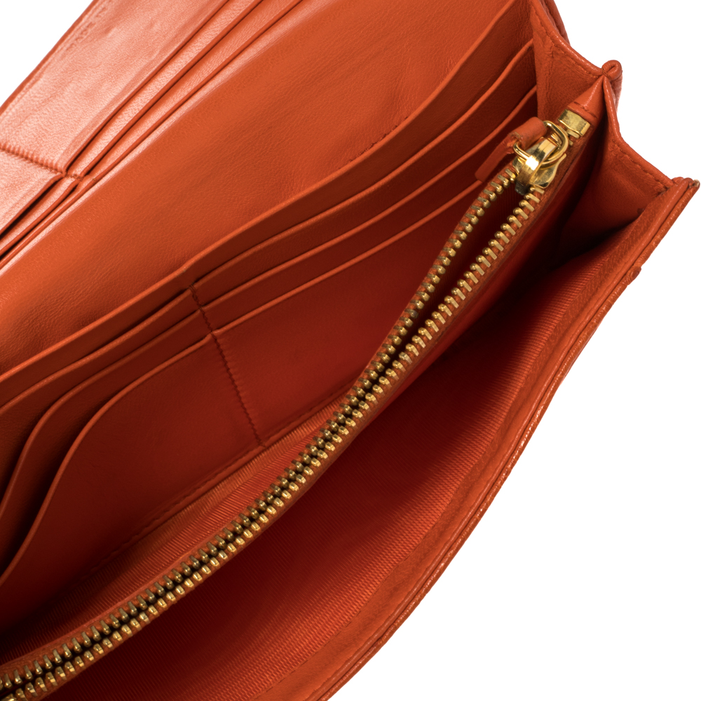 

Prada Orange Ostrich Flap Continental Wallet