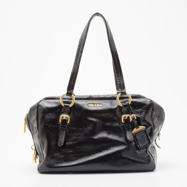 Pre Owned Prada Black Patent Leather Satchel
