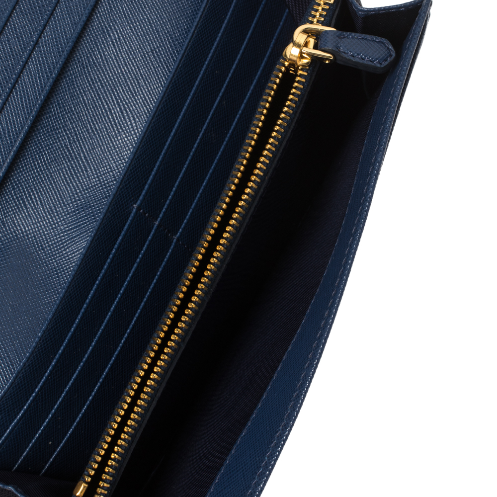 

Prada Blue Saffiano Lux Leather Flap Continental Wallet