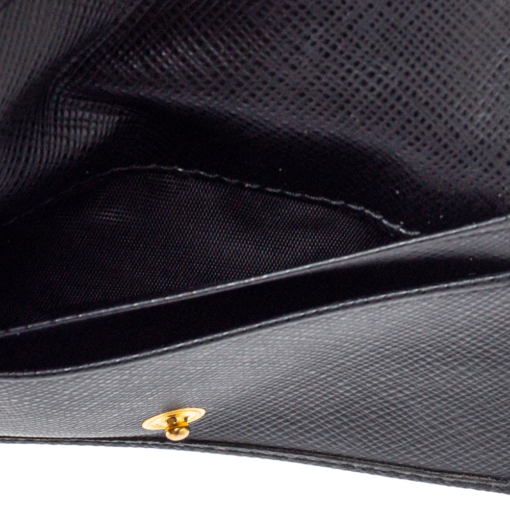

Prada Black Saffiano Leather Card Holder with Strap