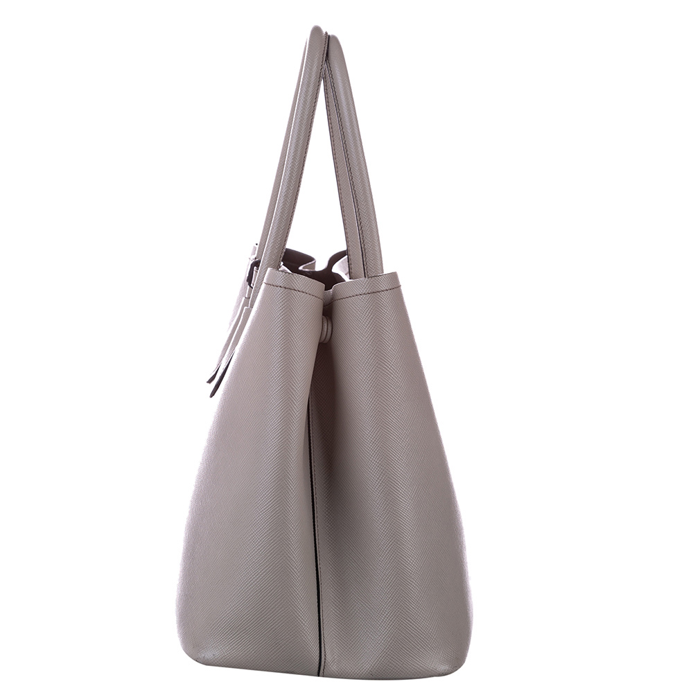 

Prada Gray Saffiano Cuir Leather Twin Tote Bag, Grey