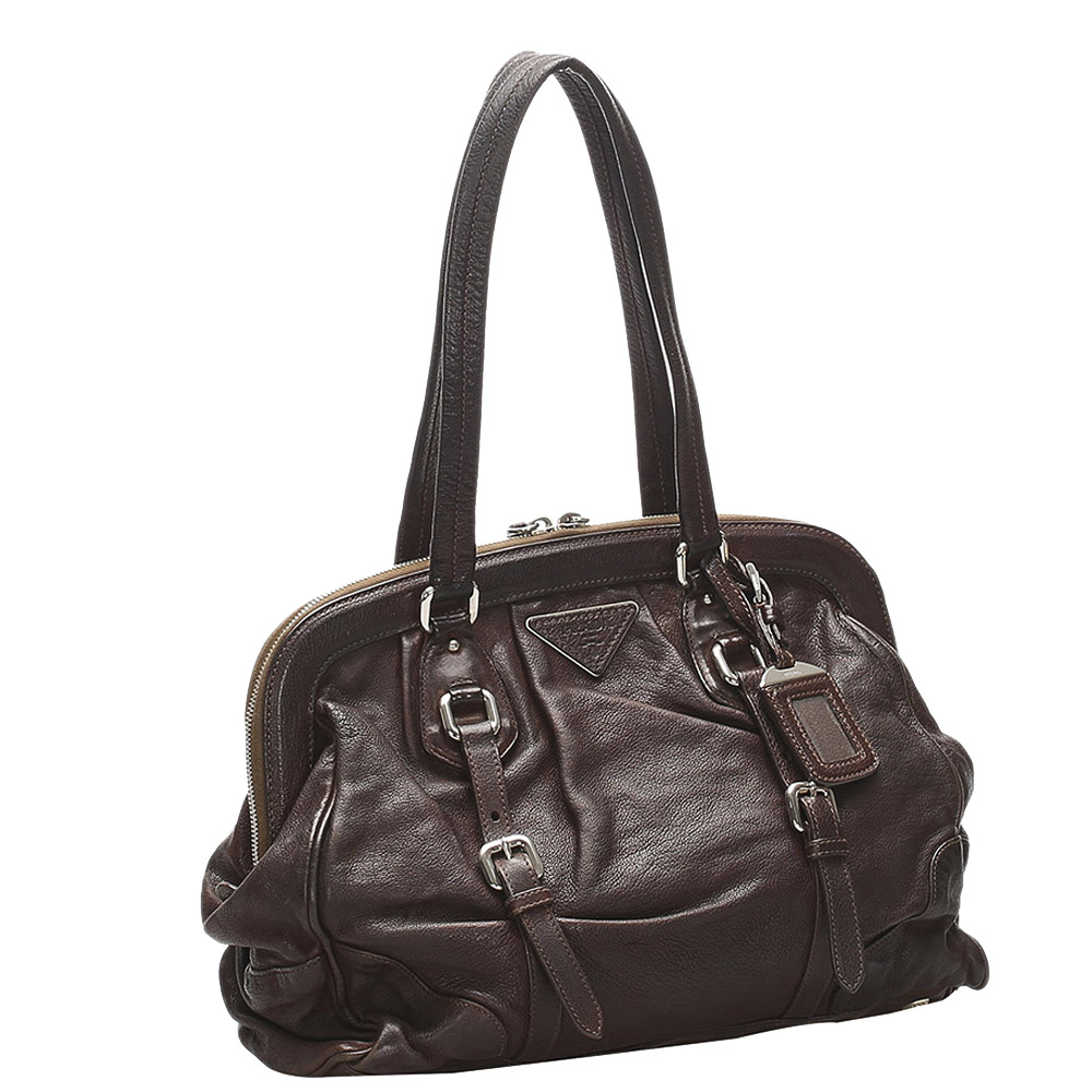 

Prada Brown Leather Frame Shoulder Bag