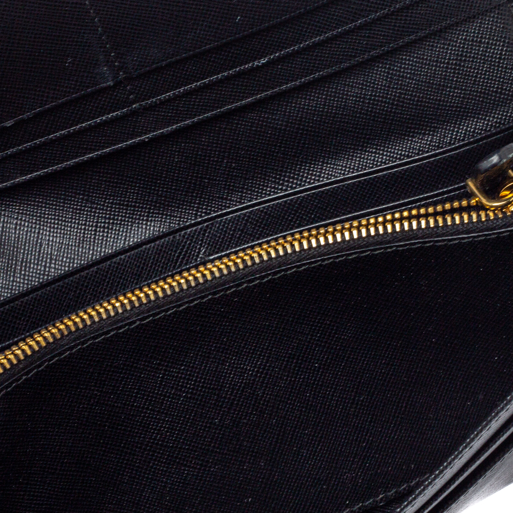 

Prada Black Saffiano Leather Flap Continental Wallet
