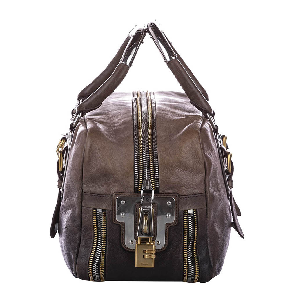 

Prada Brown Leather Glace Zippers Satchel Bag