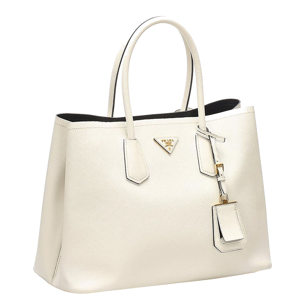 

Prada White Leather Saffiano Cuir Double Bag