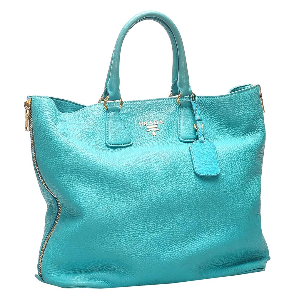 

Prada Blue Leather Vitello Daino Satchel Bag