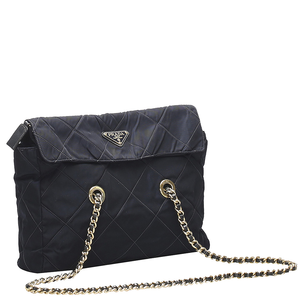 

Prada Blue Impuntu Tessuto Chain Shoulder Bag, Navy blue