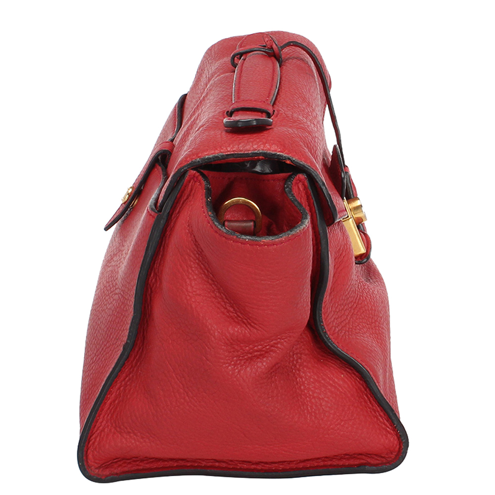 

Prada Red Leather Sound Lock Satchel