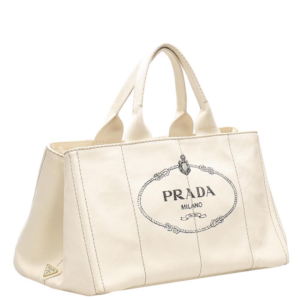 

Prada Cream Canvas Canapa Satchel Bag, Beige