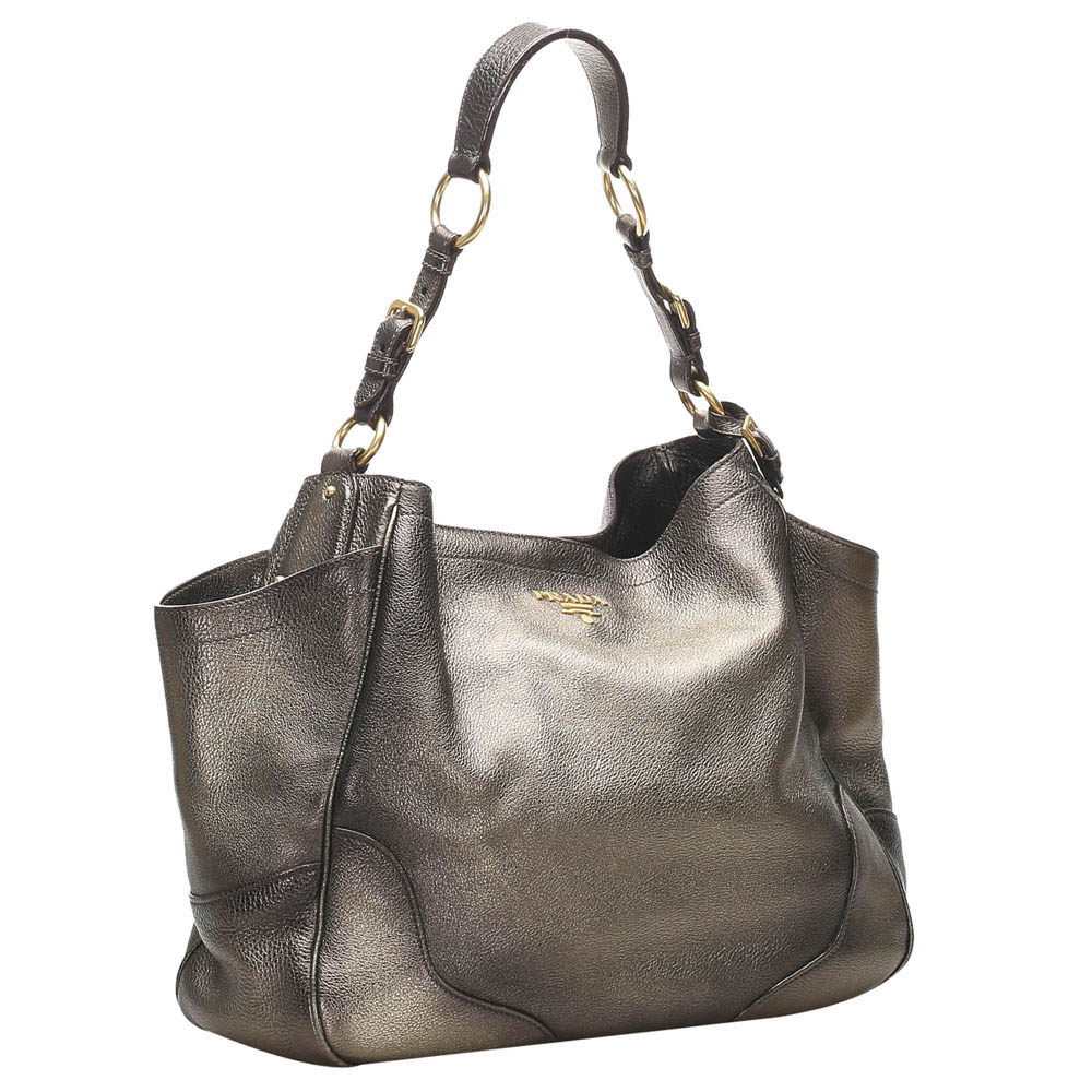 

Prada Gray Vitello Daino Leather Shoulder Bag, Brown