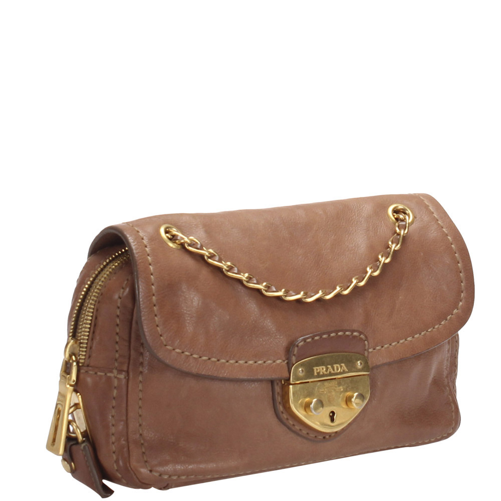 

Prada Brown Leather Sound lock bag