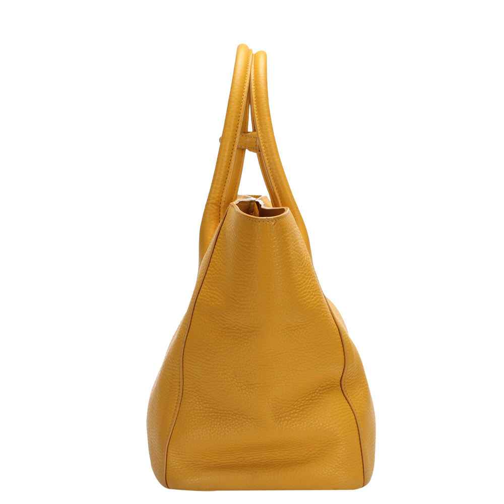 

Prada Yellow Leather Vitello Daino Satchel Bag