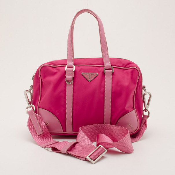 Pre Owned Prada Pink Tessuto Nylon Satchel