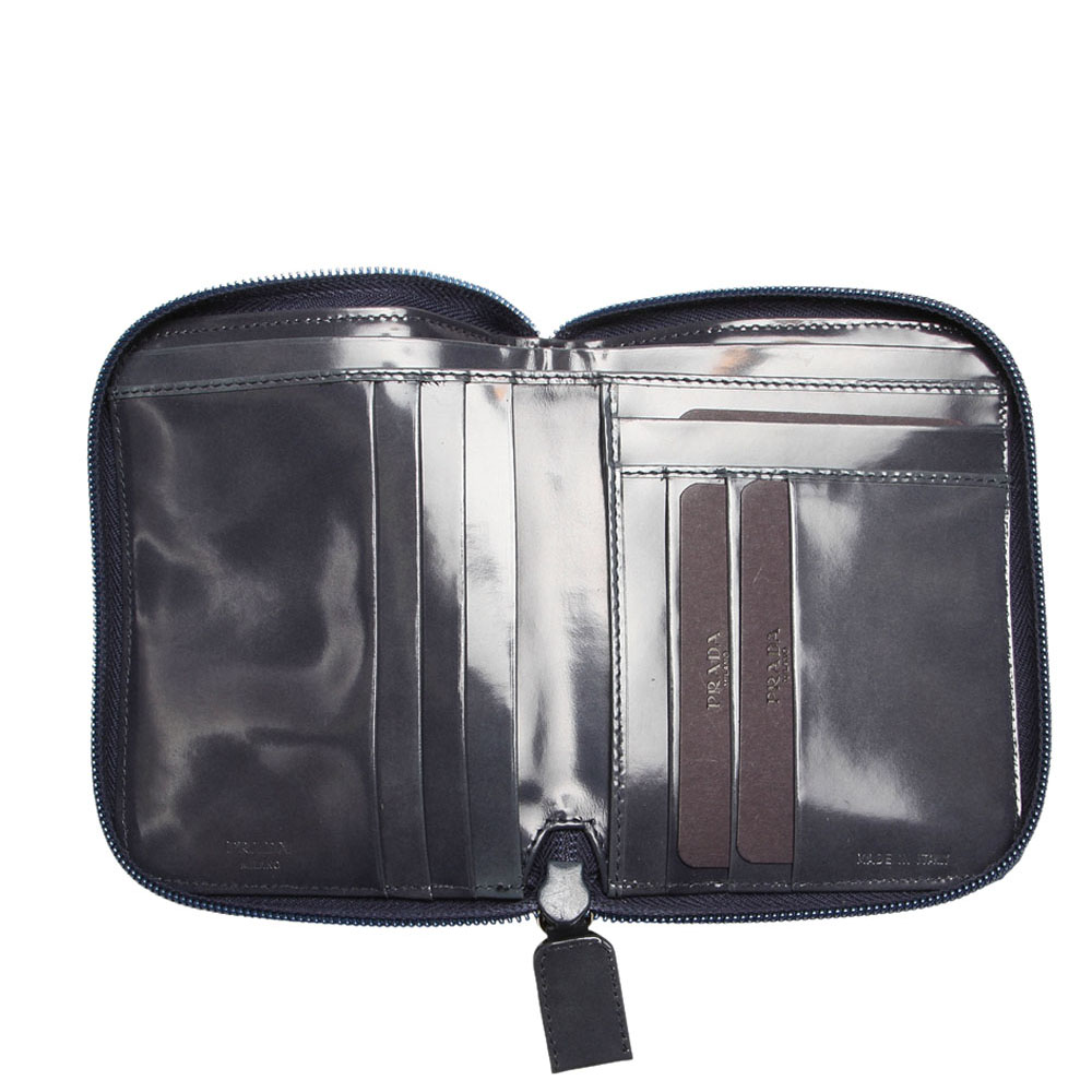 

Prada Blue/Dark Blue Leather Zip Around Small Wallet