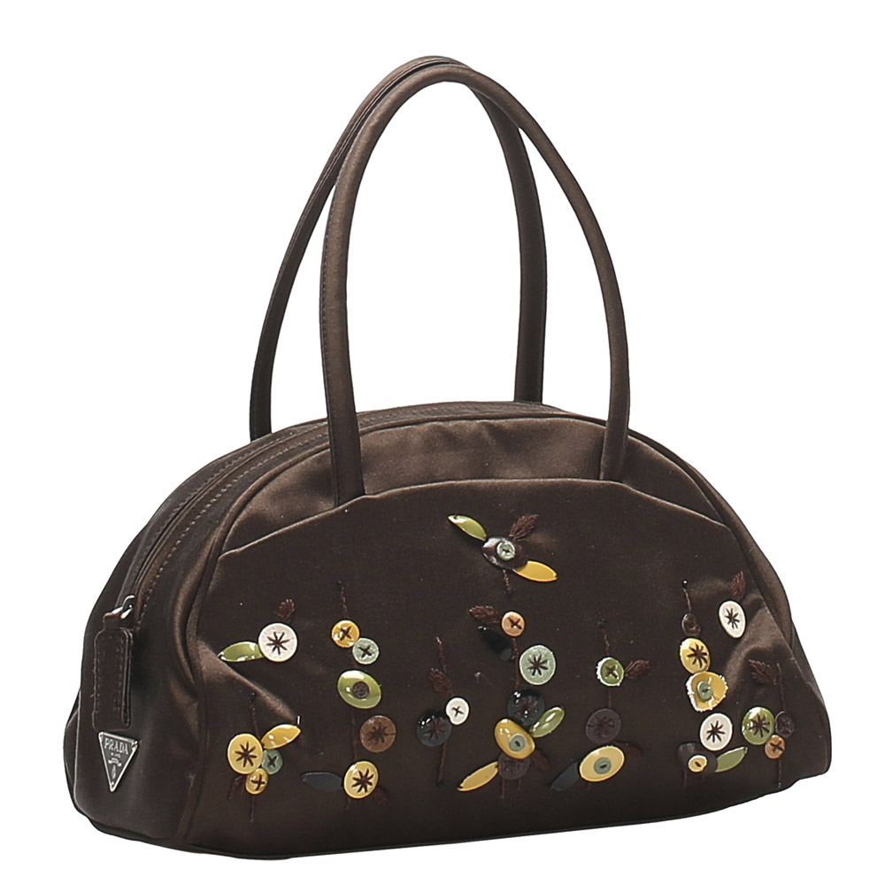 

Prada Brown Tessuto Beaded Satchel