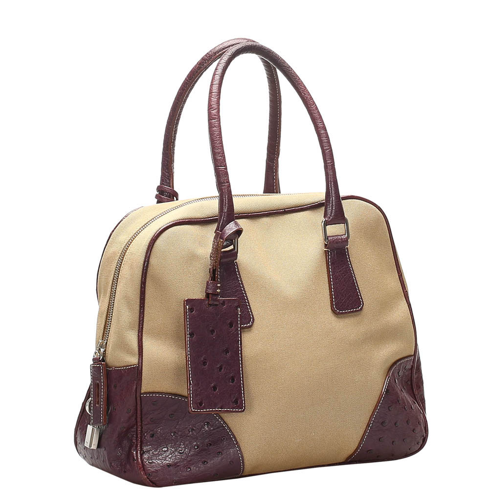 

Prada Brown Canvas Canapa Bauletto Satchel