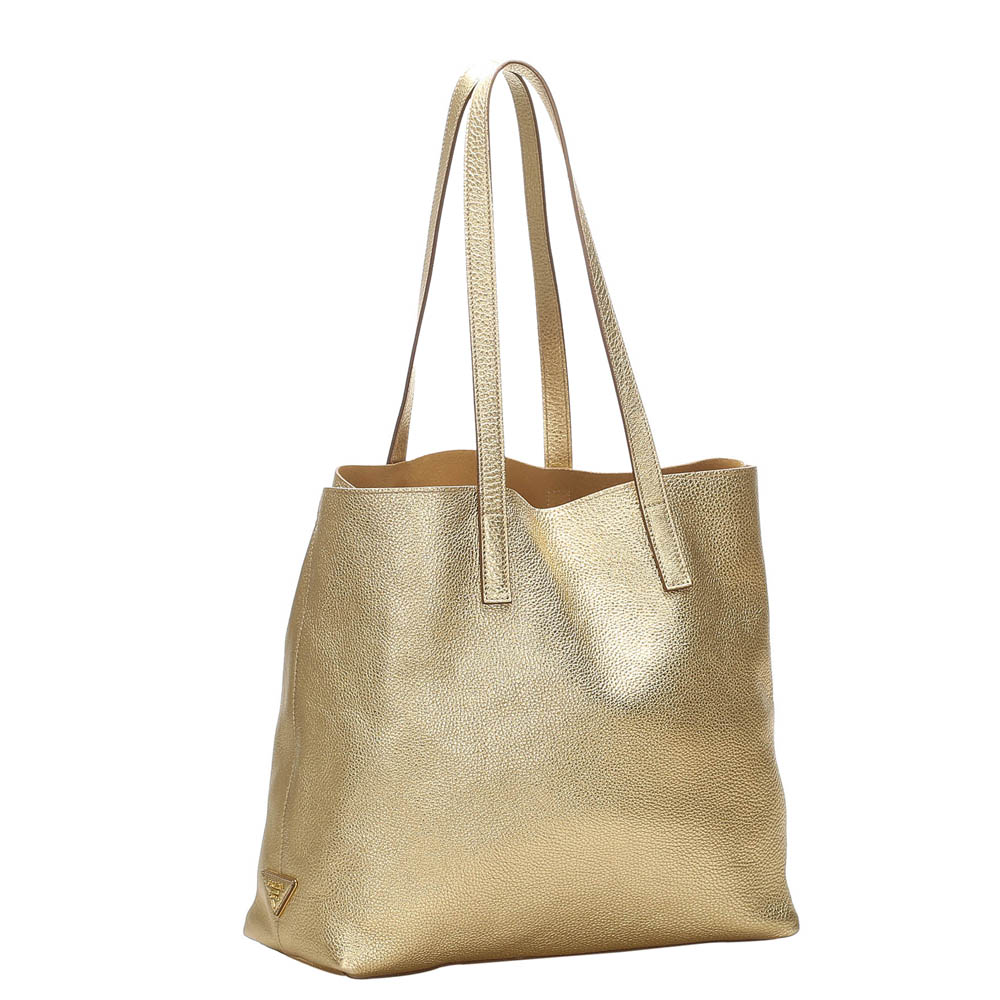 

Prada Gold Leather Tote Bag