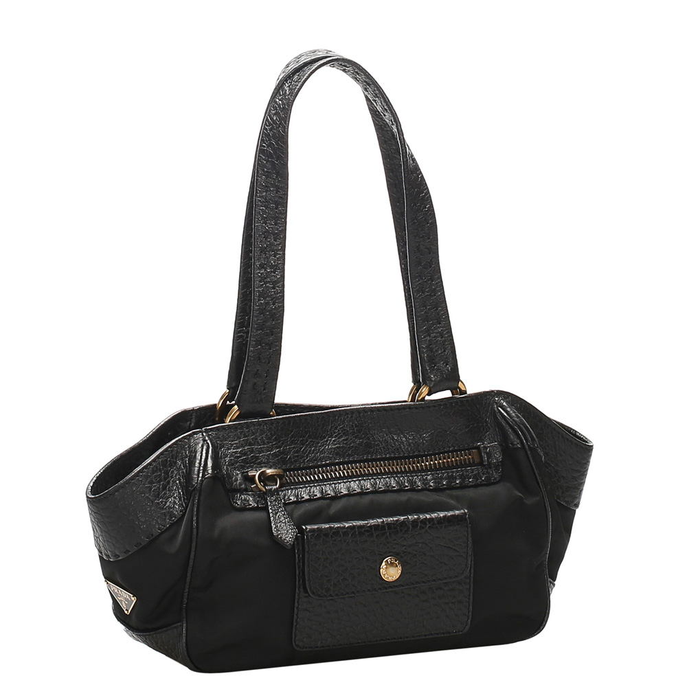 

Prada Black Nylon Leather Tote Bag