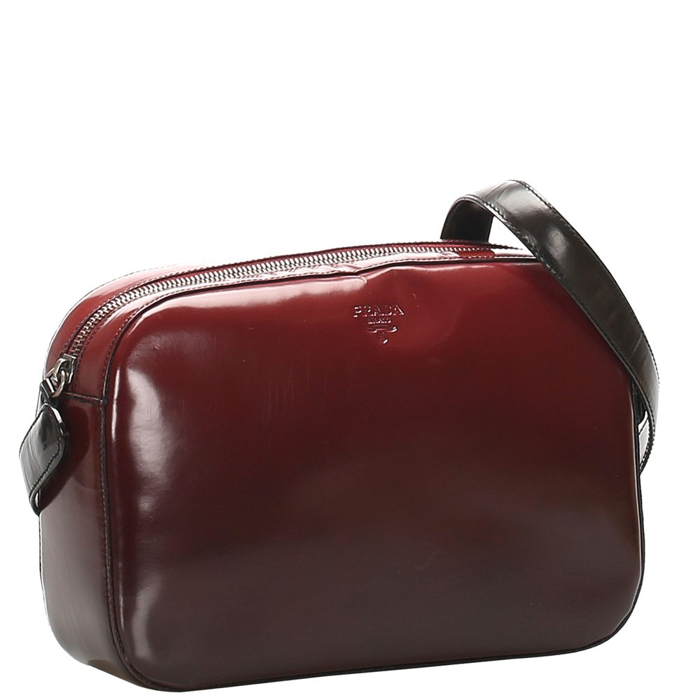 

Prada Brown/Dark Brown Patent Leather Shoulder Bag