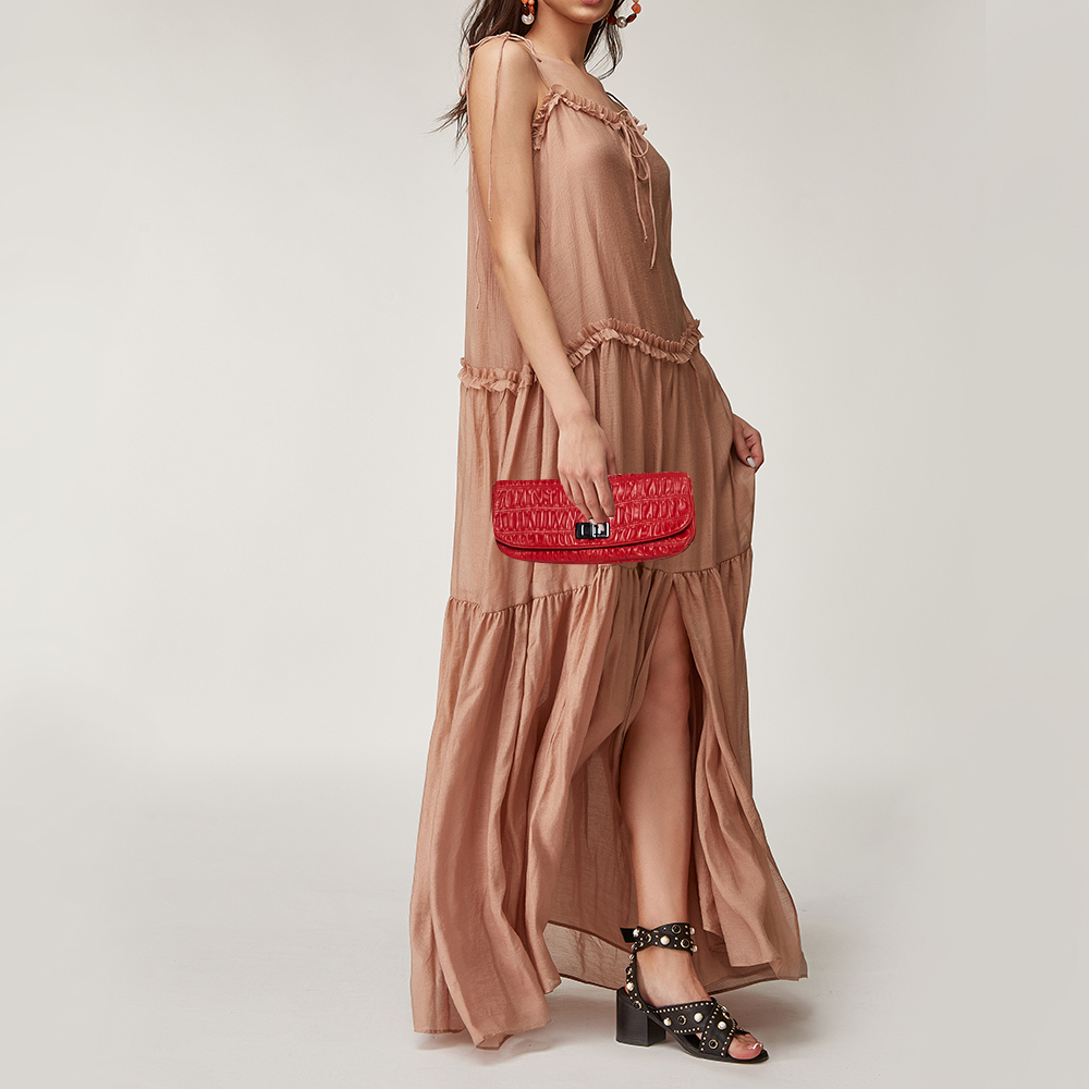 

Prada Red Capretto Gaufre Leather Clutch