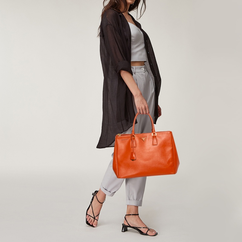 

Prada Orange Saffiano Lux Leather Medium Double Zip Tote