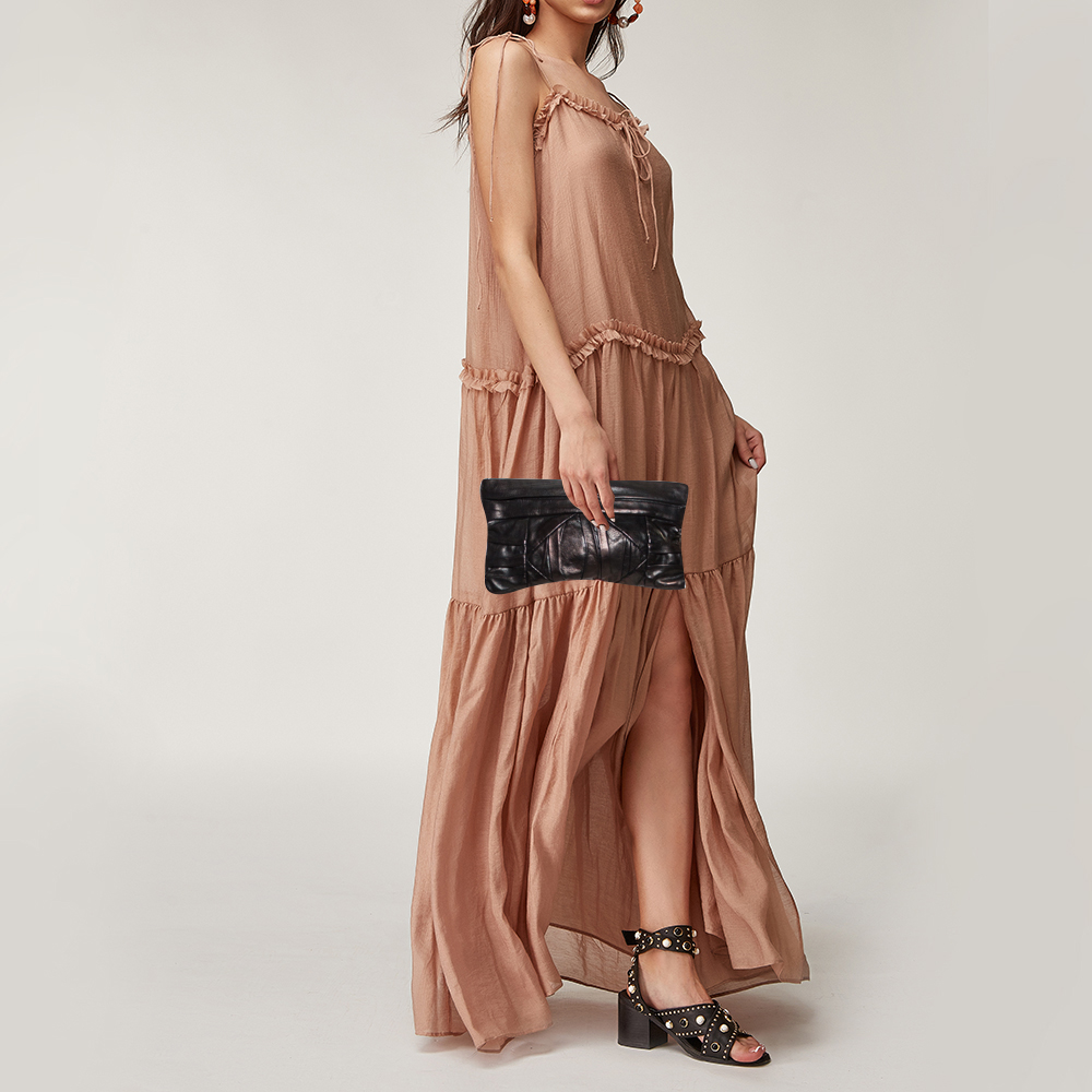

Prada Black Leather Pleated Clutch