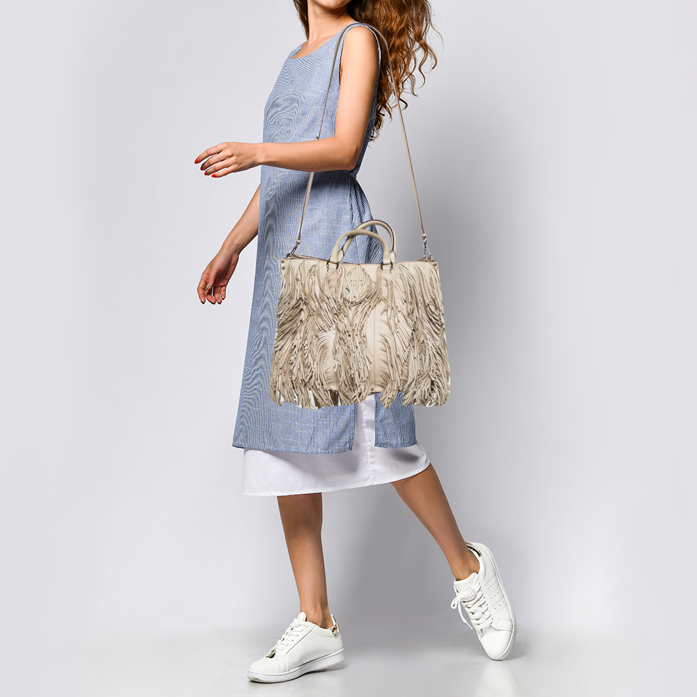 

Prada Cream White Leather Fringe Tote