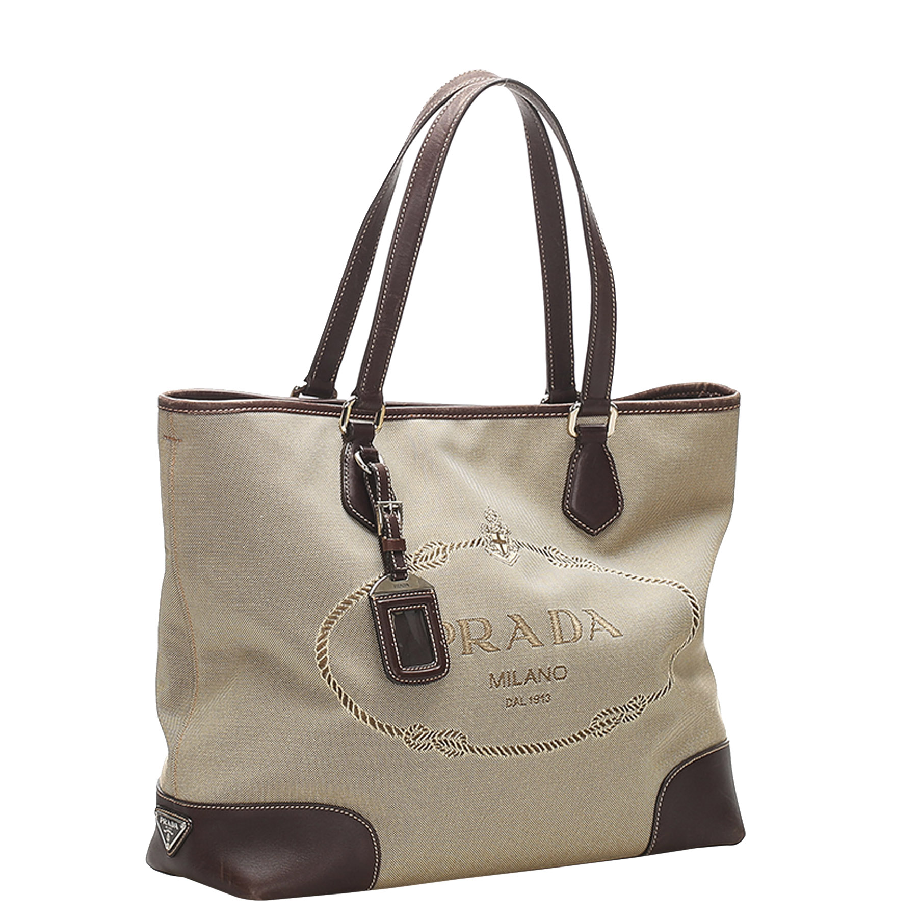 

Prada Brown Canvas Canapa Tote Bag, Beige