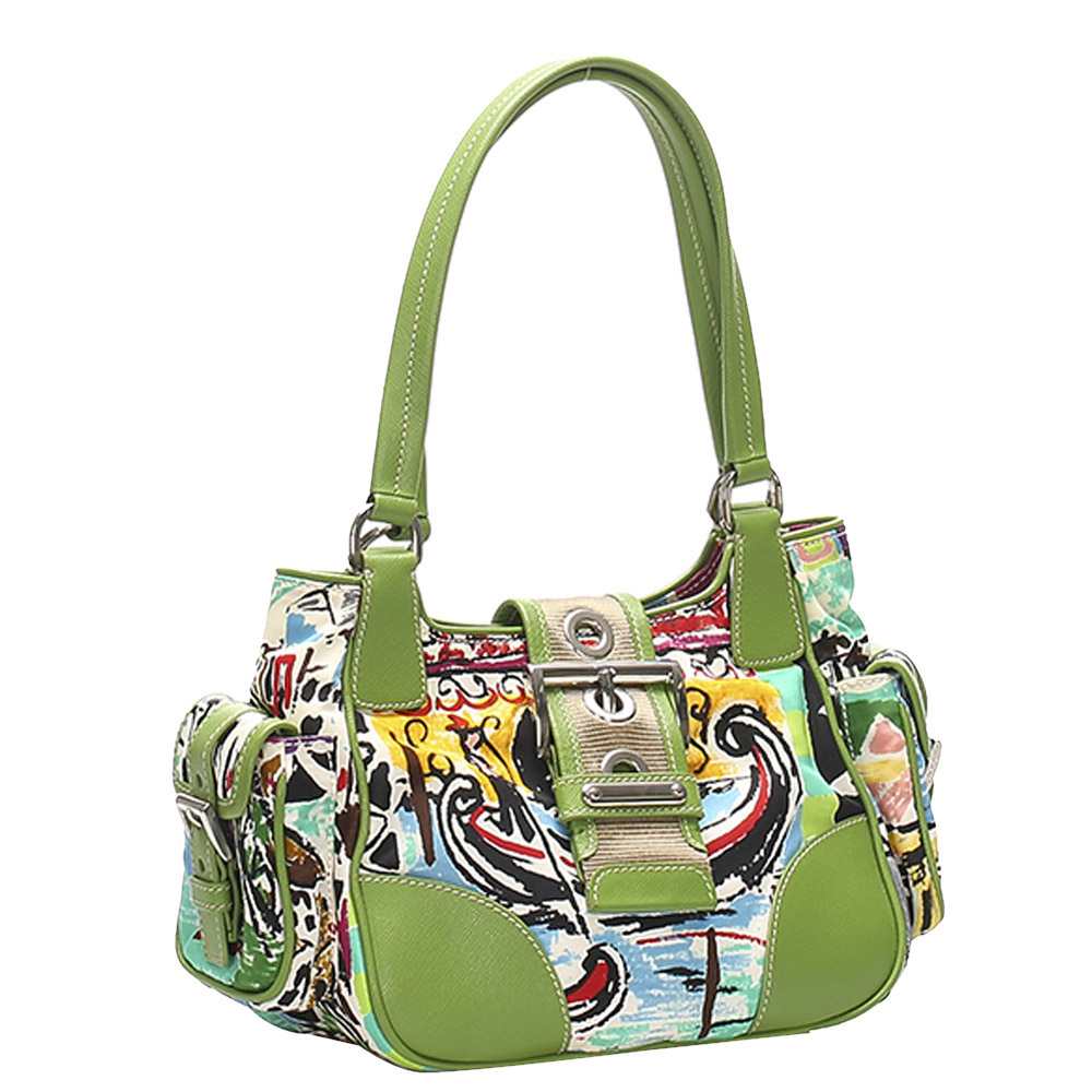 

Prada Multicolor Printed Canvas Shoulder Bag, Green