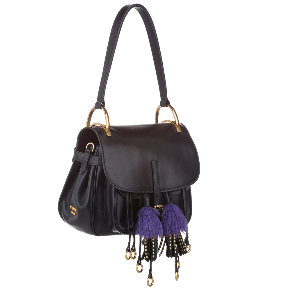 

Prada Black City Calf Leather Fringe Corsaire Bag