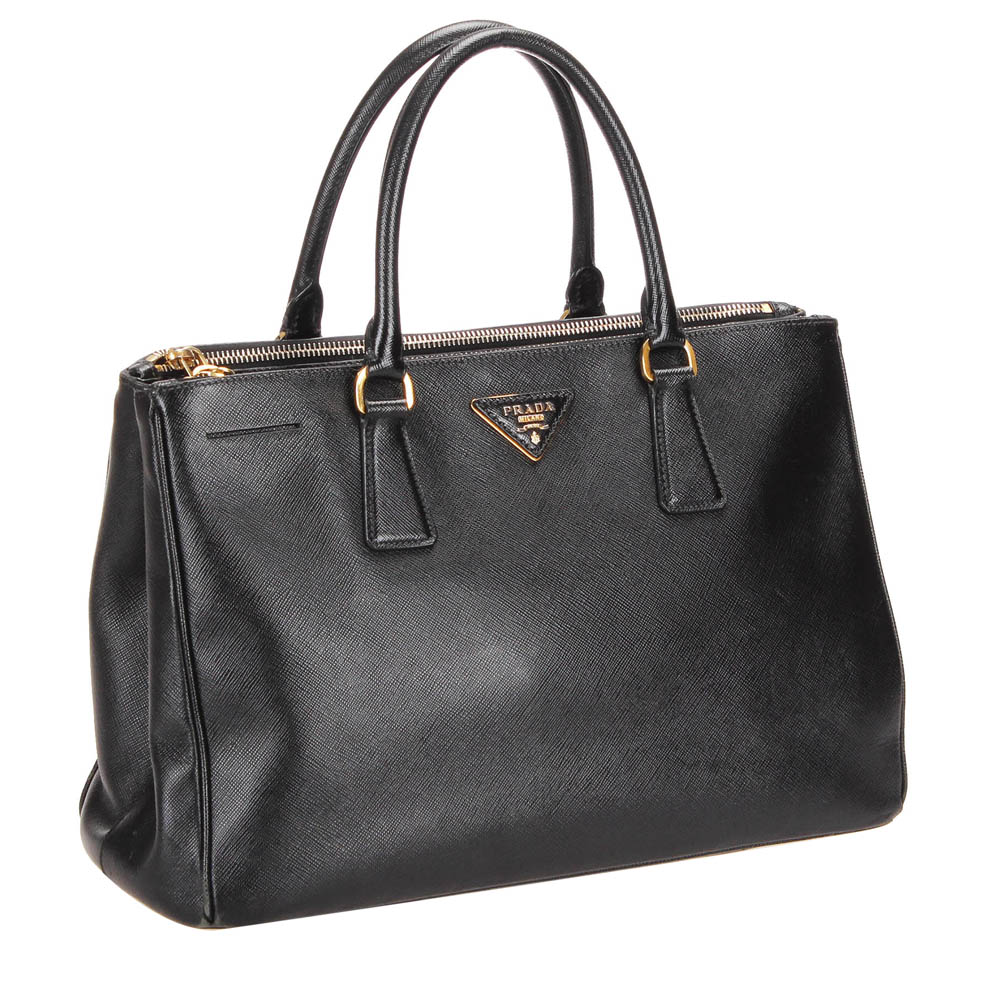 

Prada Black Saffiano Lux Leather Galleria Double Zip Tote Bag