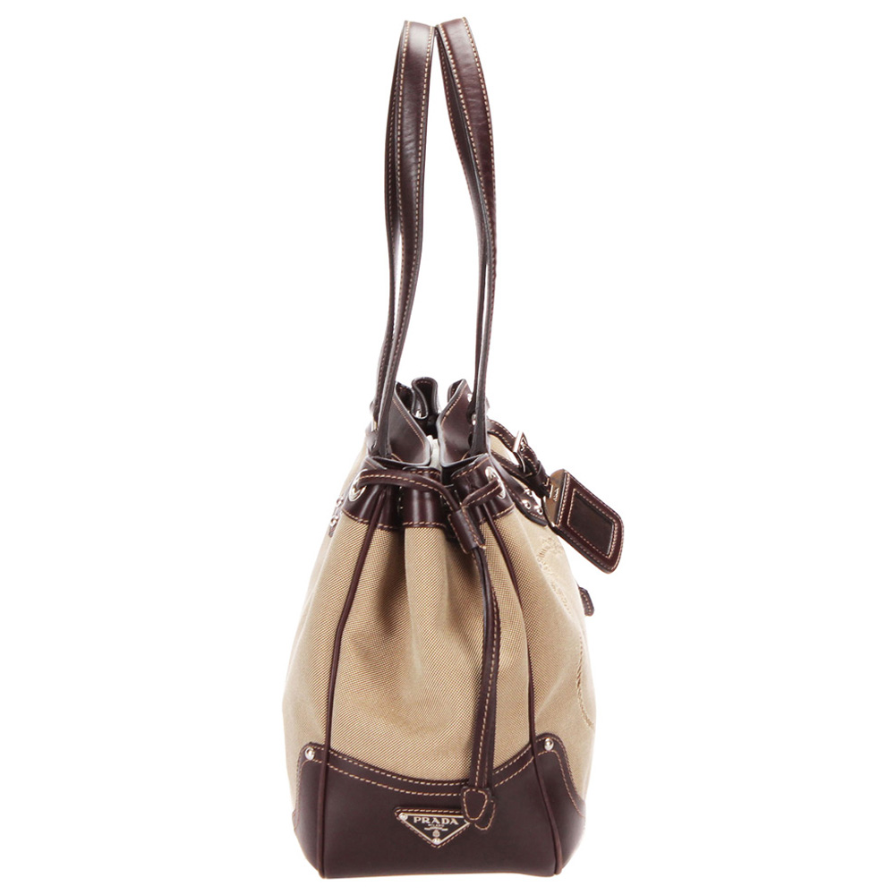 

Prada Brown Canvas Canapa Logo Bag, Beige