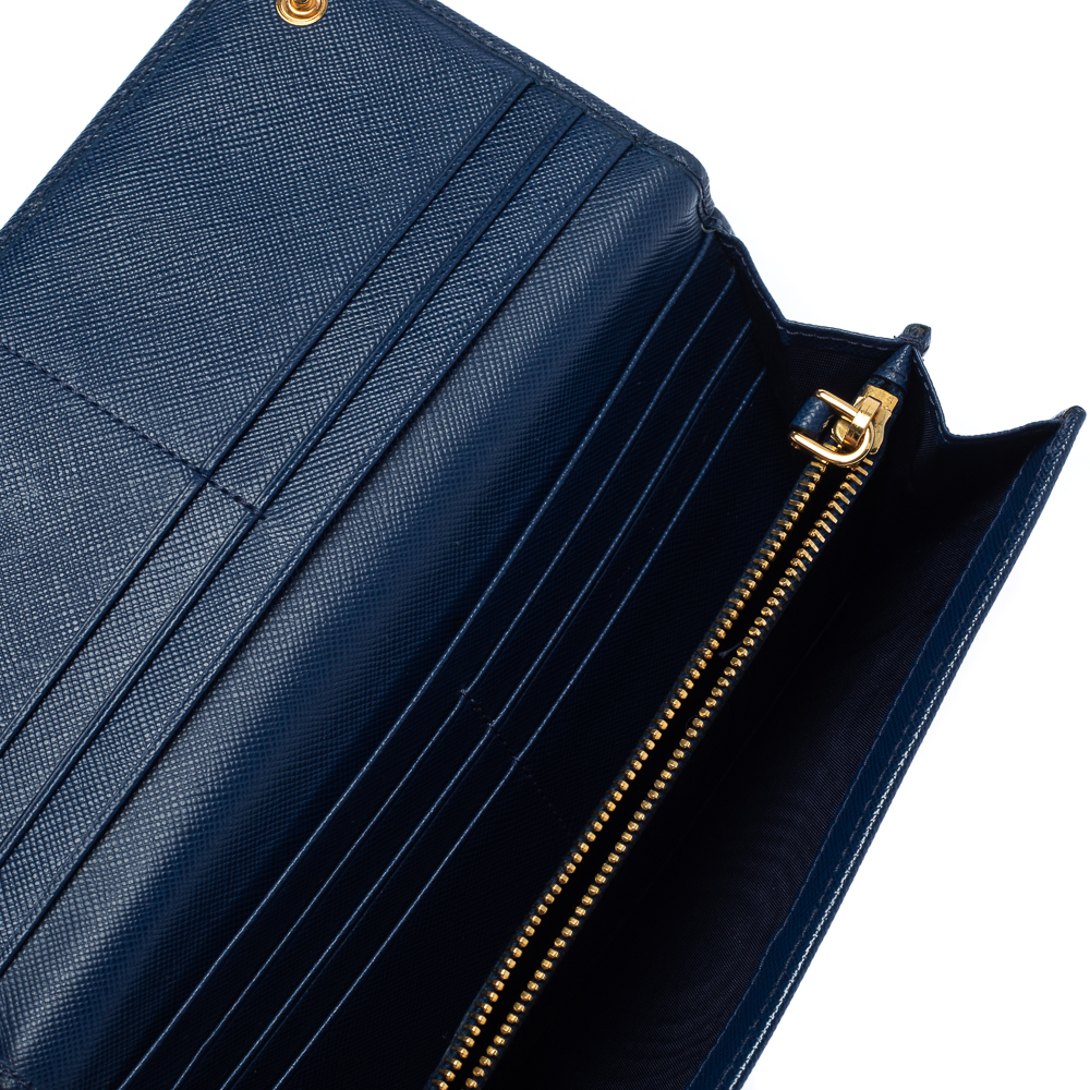 

Prada Blue Saffiano Lux Leather Flap Continental Wallet