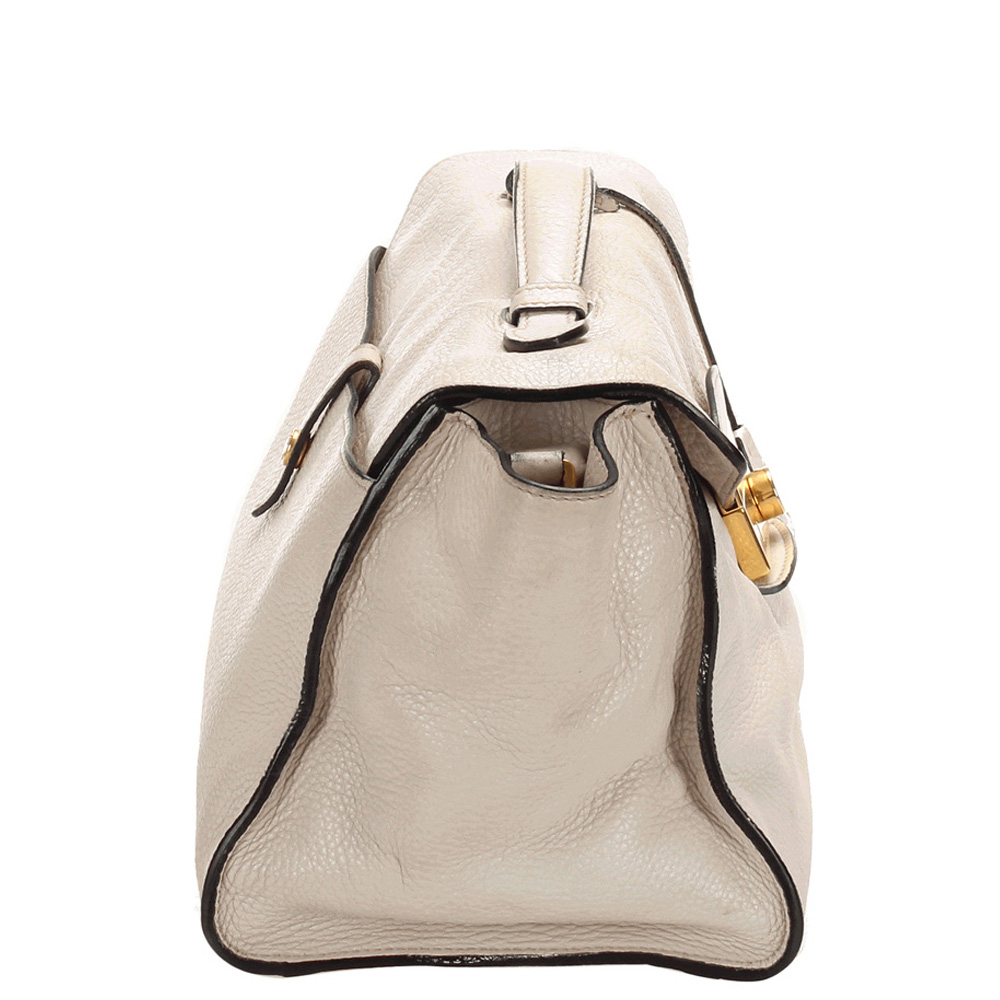 

Prada White Vitello Daino Leather Sound Satchel Bag