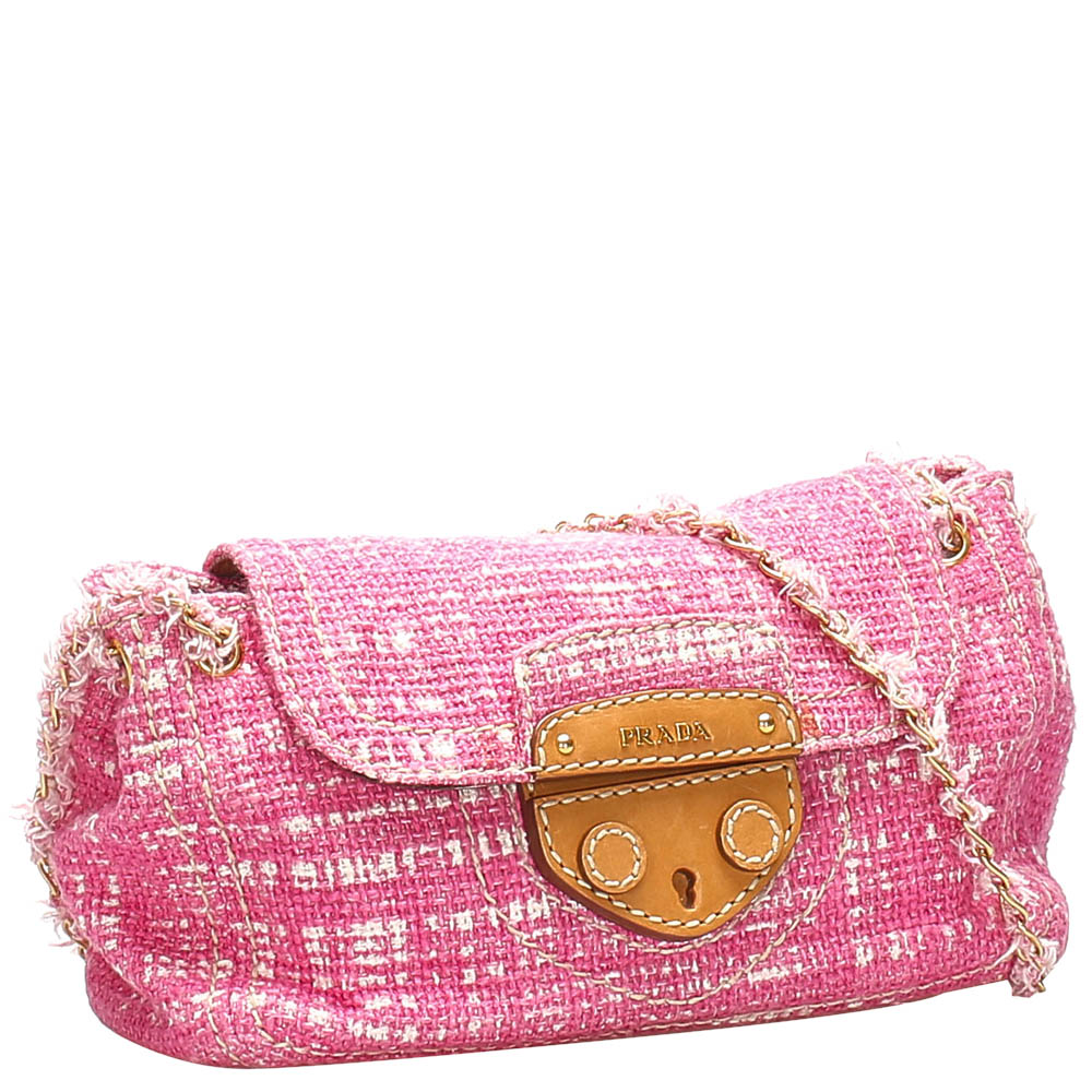 

Prada Pink Tweed Tell Shoulder Bag