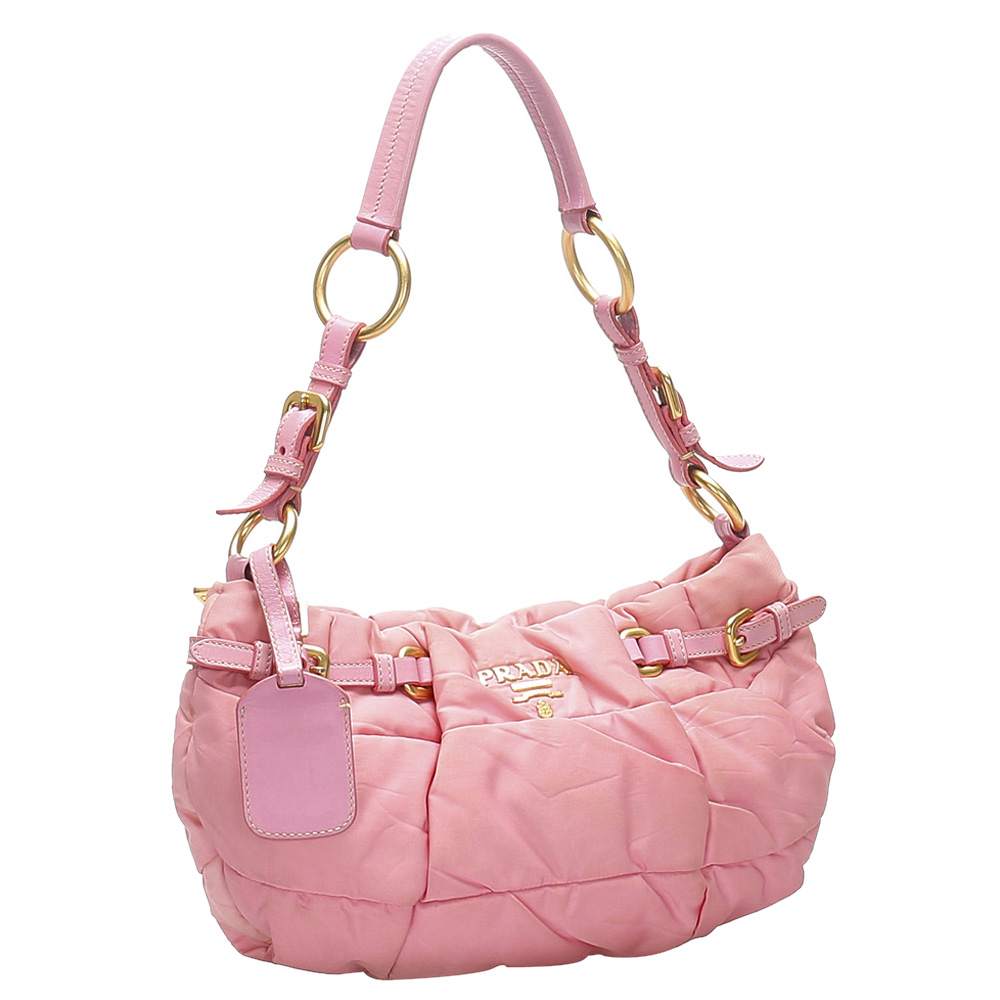 

Prada Pink Nylon Bomber Tessuto Baguette Bag