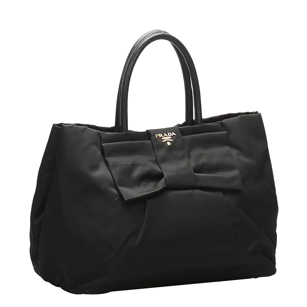 

Prada Black Nylon Fiocco Bow Tessuto Tote Bag