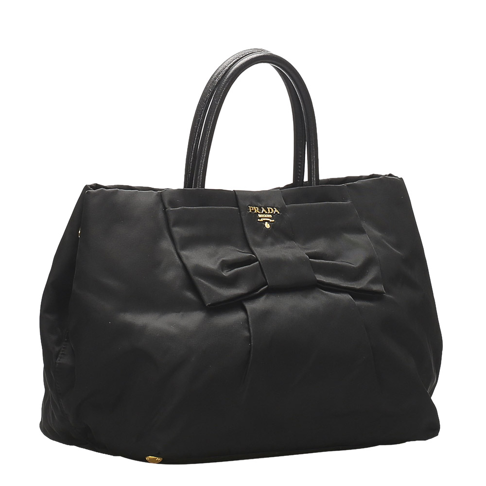 

Prada Black Nylon Fiocco Bow Tessuto Tote Bag