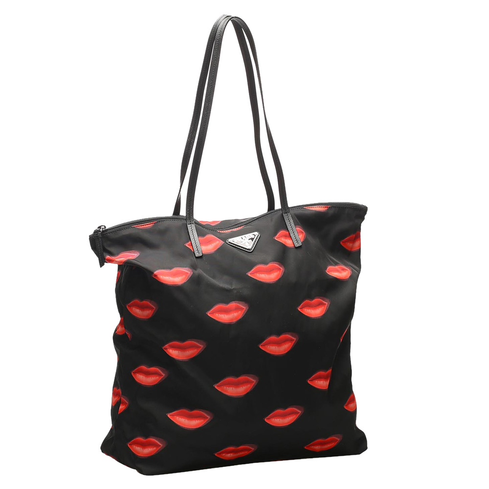 

Prada Black/Red Nylon Tessuto Stampato Tote Bag