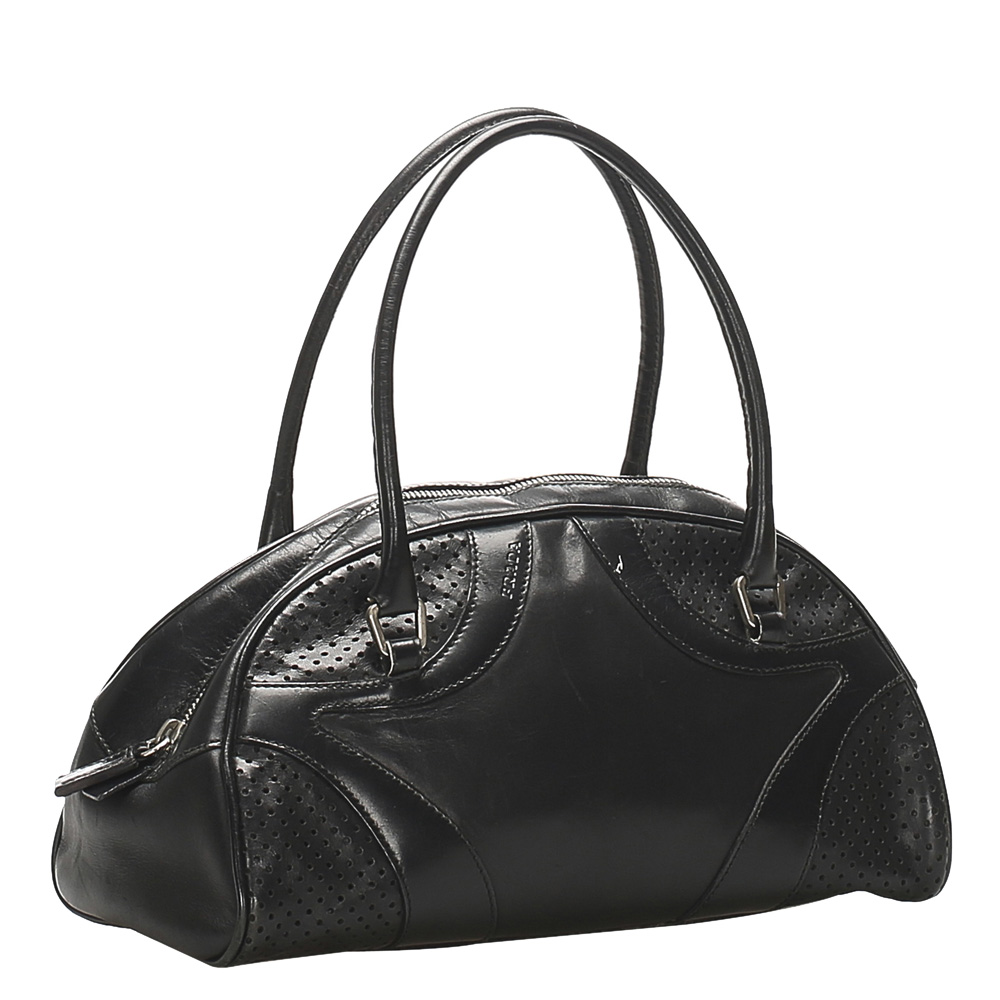 

Prada Black Leather Vitello Drive Bowler Bag