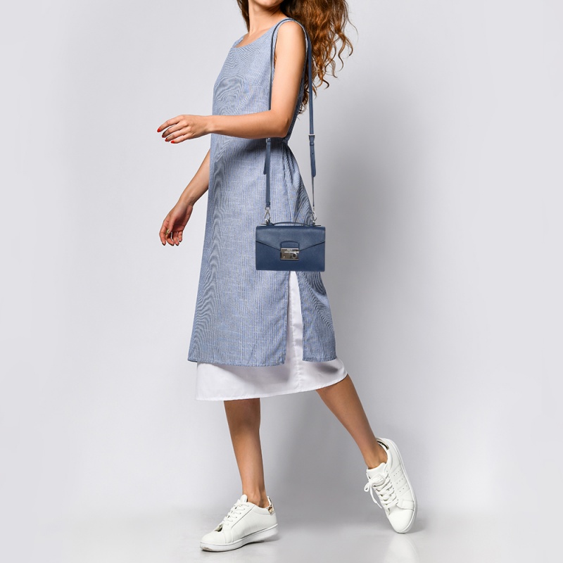 

Prada Blue Saffiano Leather Mini Sound Top Handle Bag