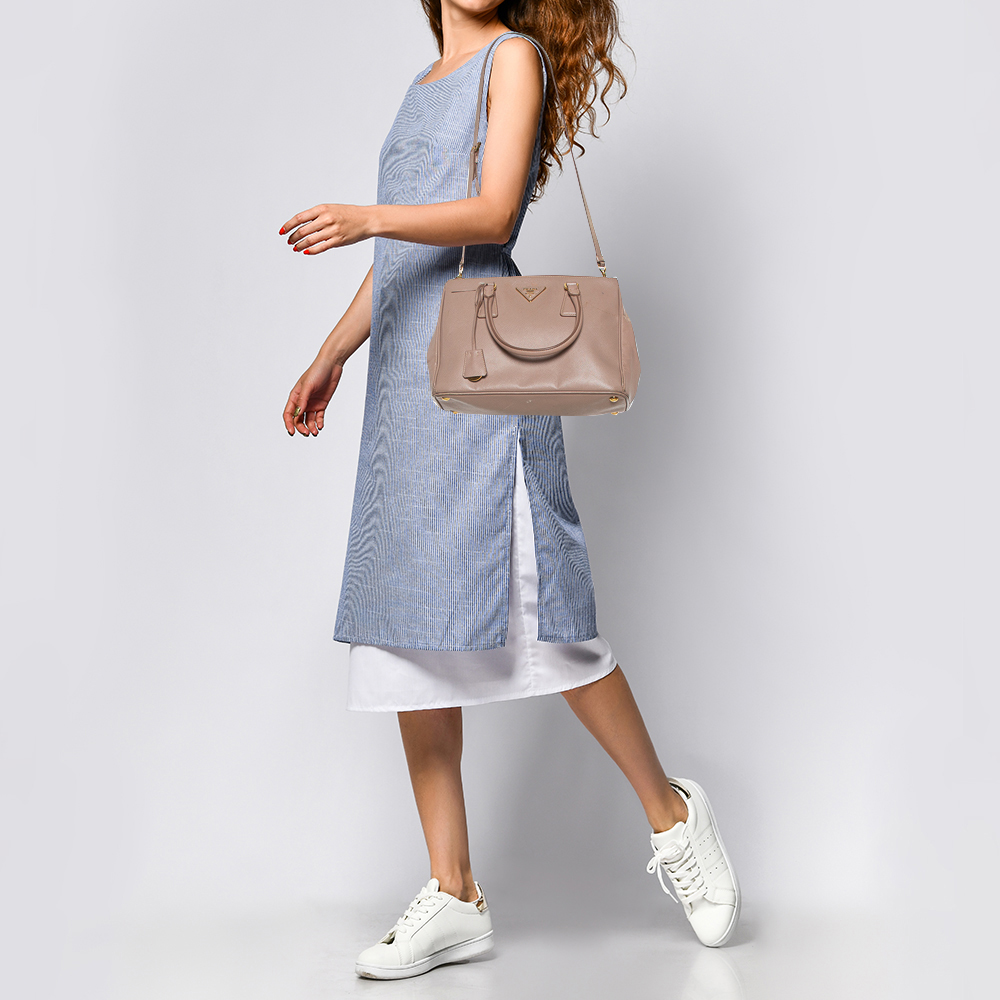 

Prada Pink Saffiano Lux Leather Small Galleria Double Zip Tote
