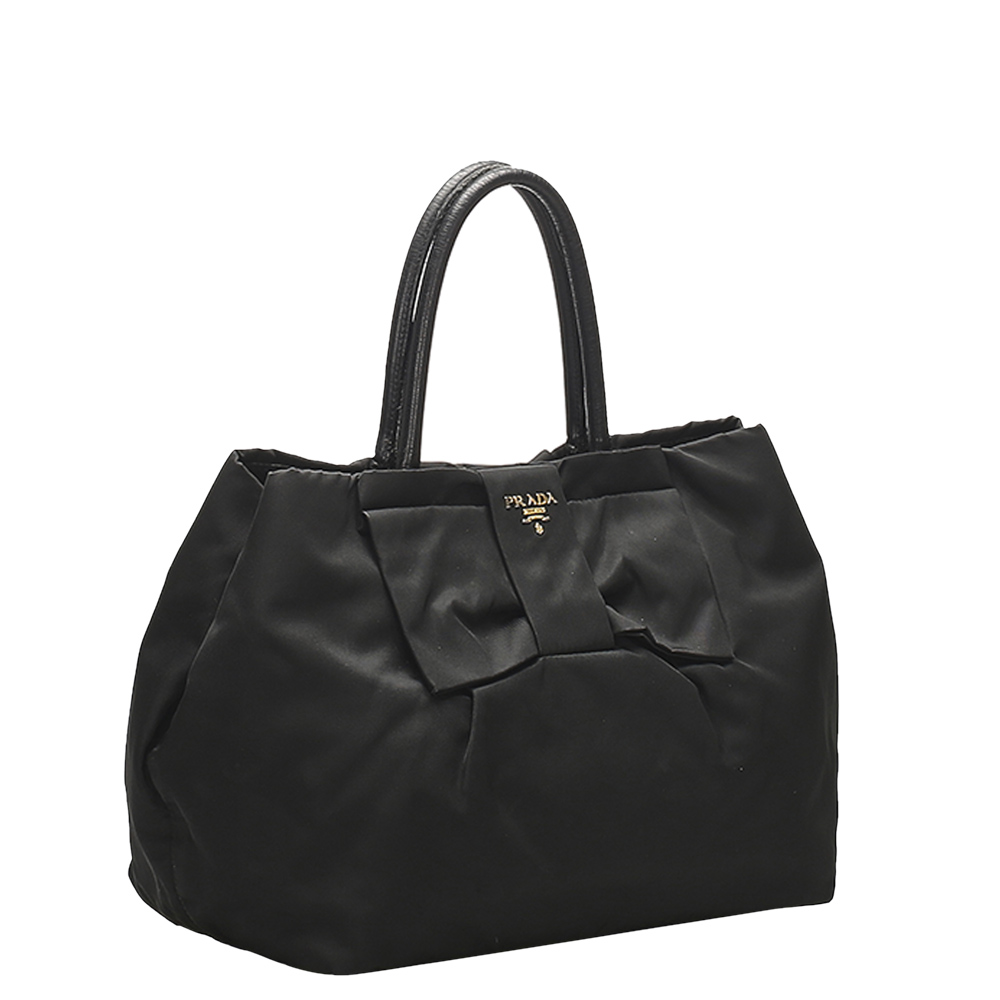 

Prada Black Nylon Tessuto Fiocco Bow Tote Bag