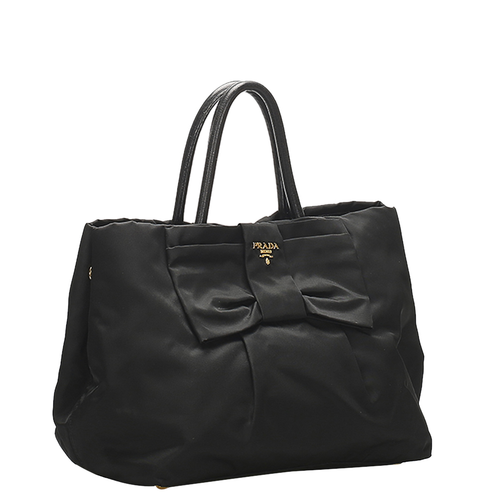 

Prada Black Nylon Tessuto Fiocco Bow Tote Bag