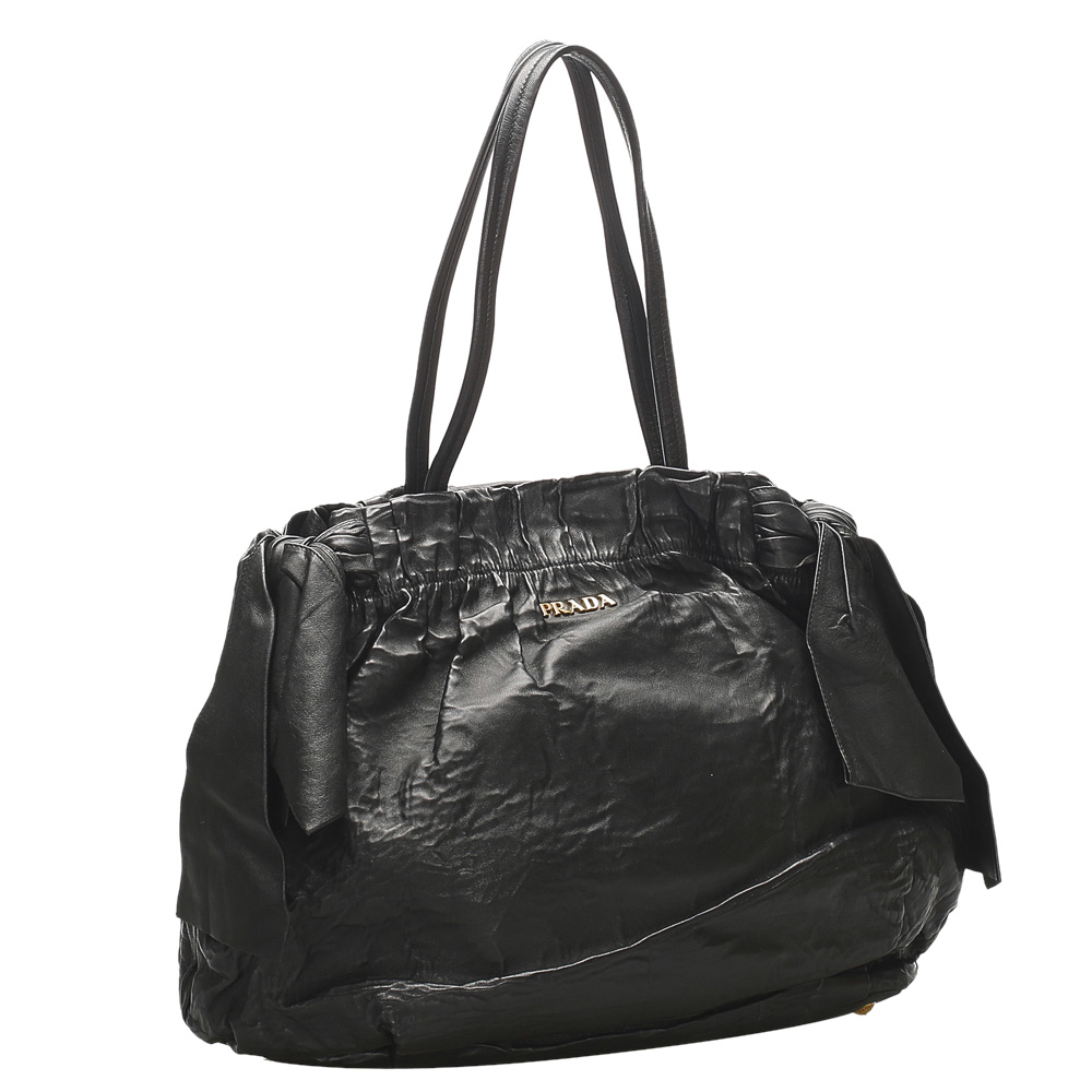 

Prada Black Leather Bow Tie Tote Bag