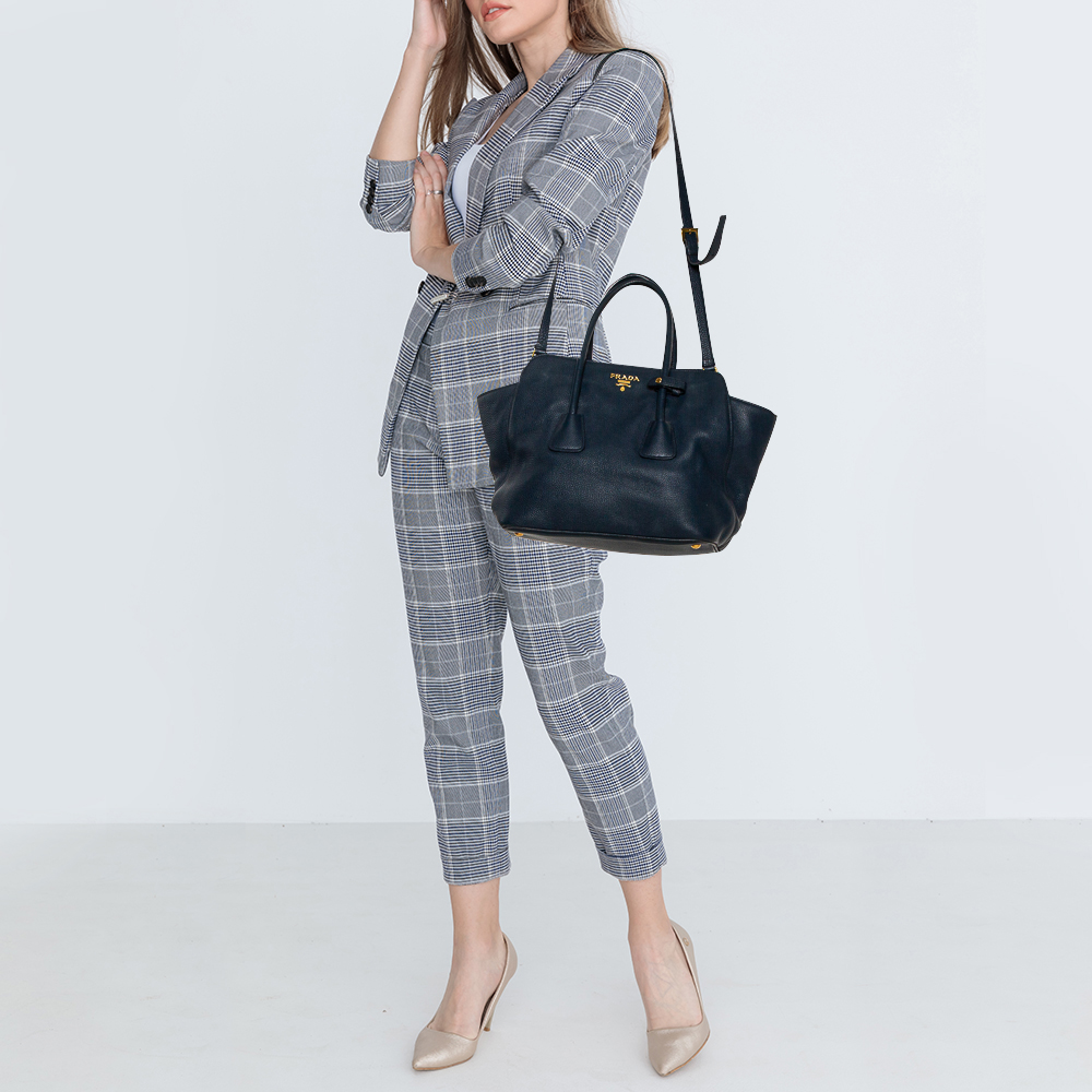 

Prada Navy Blue Vitello Daino Leather Tote