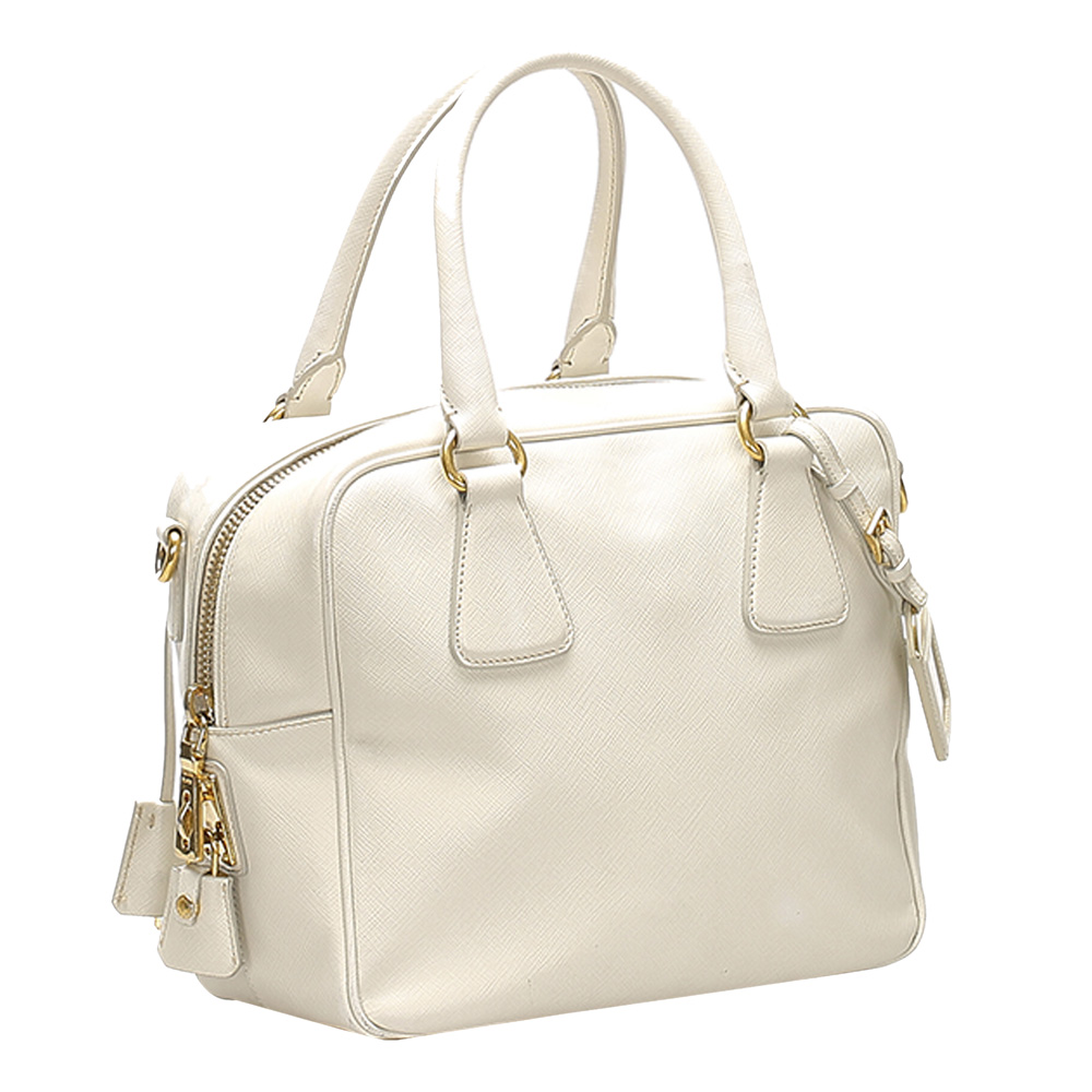

Prada White Leather Saffiano Shoulder Bag