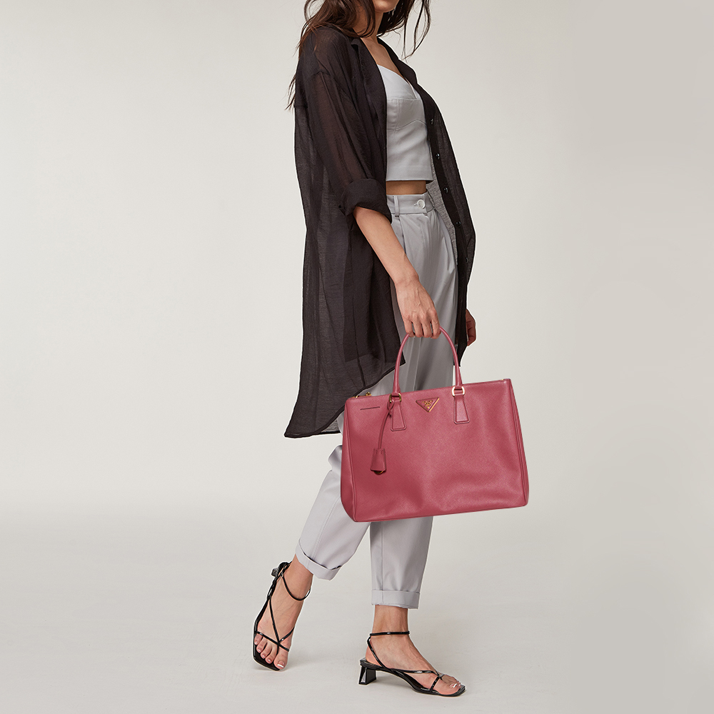 

Prada Pink Saffiano Lux Leather Large Double Zip Tote