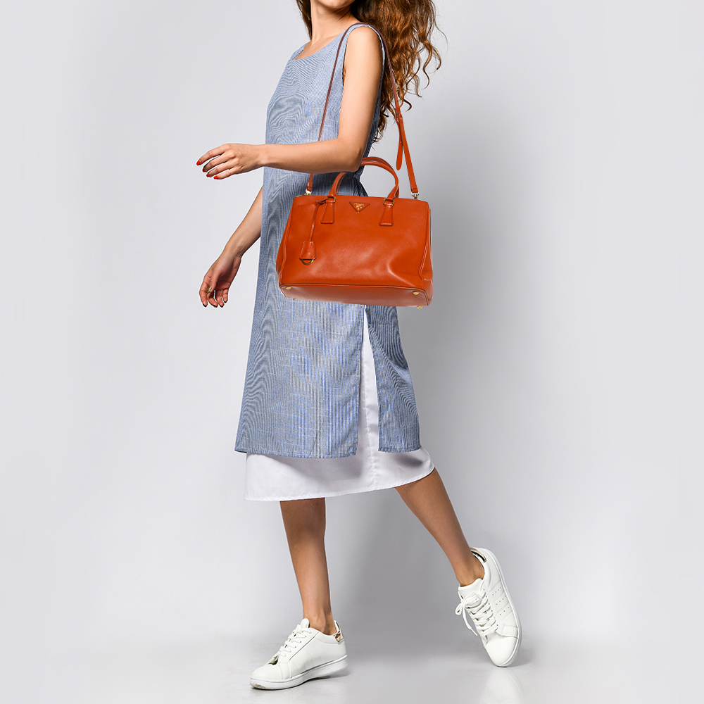 

Prada Orange Saffiano Lux Leather Medium Double Zip Tote